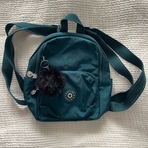 Kipling Live Light Dark Teal Backpack with Furry Charm NWT